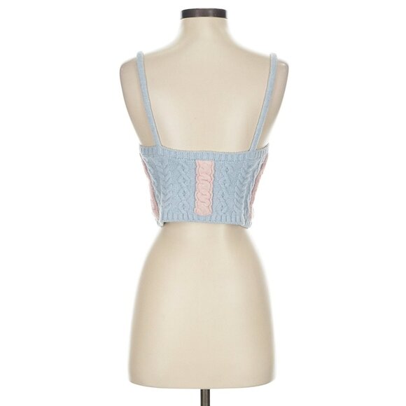 For Love & Lemons Blue & Pink Cable Knit 2-Piece Set Cropped Tank & Shrug XS/S - Picture 13 of 16